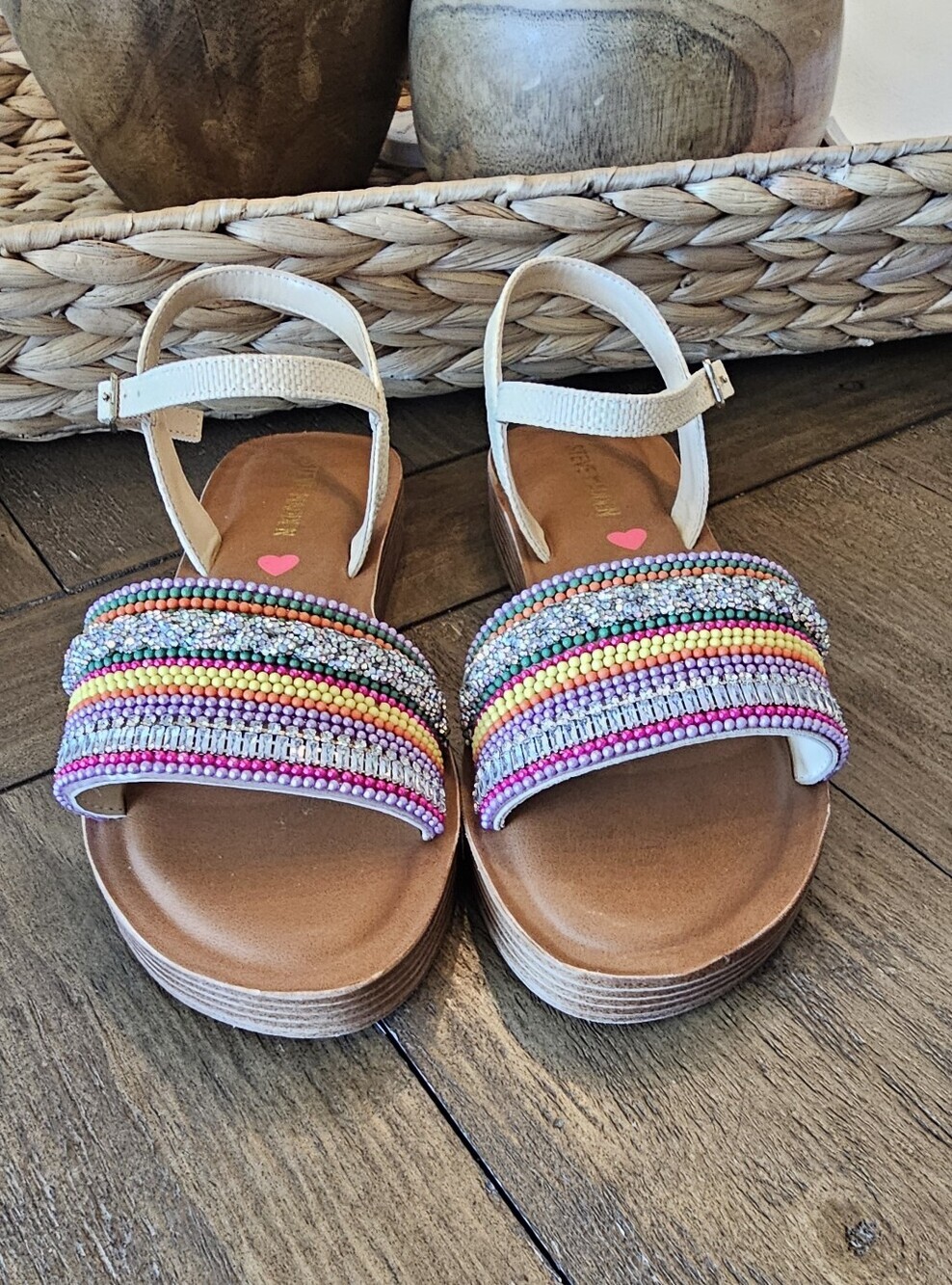 Steve Madden Girl's Boho Ankle-Sling Sandals Multicolor Beaded Straps Size 4